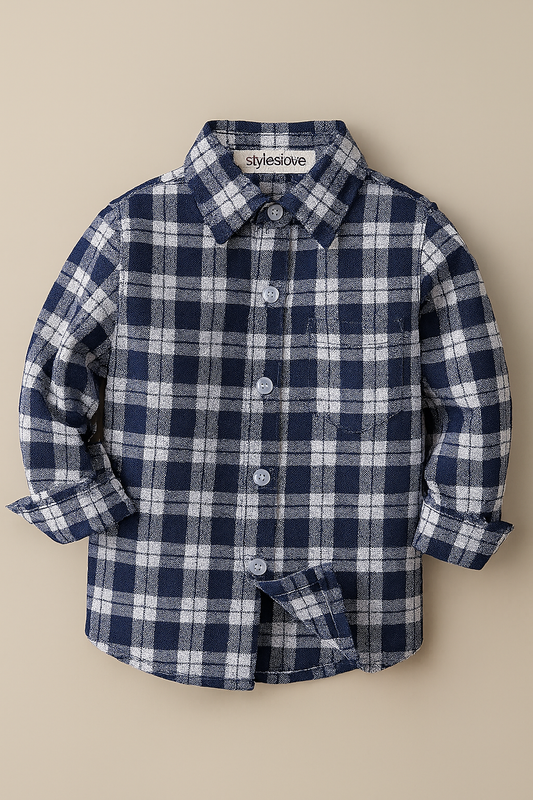 Navy & White Plaid Cotton Button-Down Shirt – Baby & Toddler