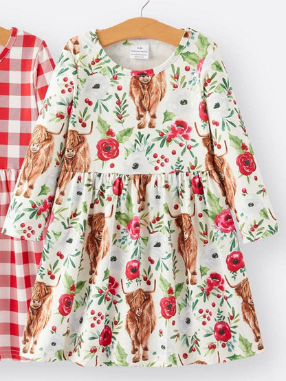 Highland Cow and Flower Pattern Dress