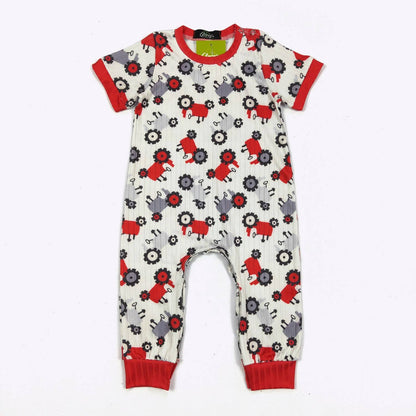 Grey & Red Tractor Boy Romper