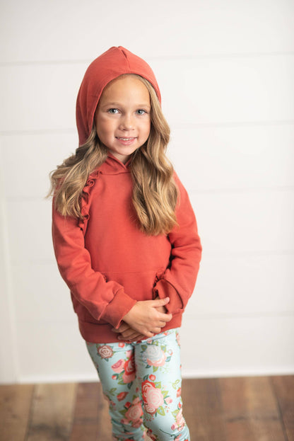 Kids Rust Pocket Ruffle Hoodie & Leggings Fall Set