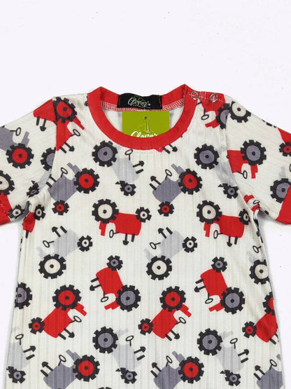Grey & Red Tractor Boy Romper