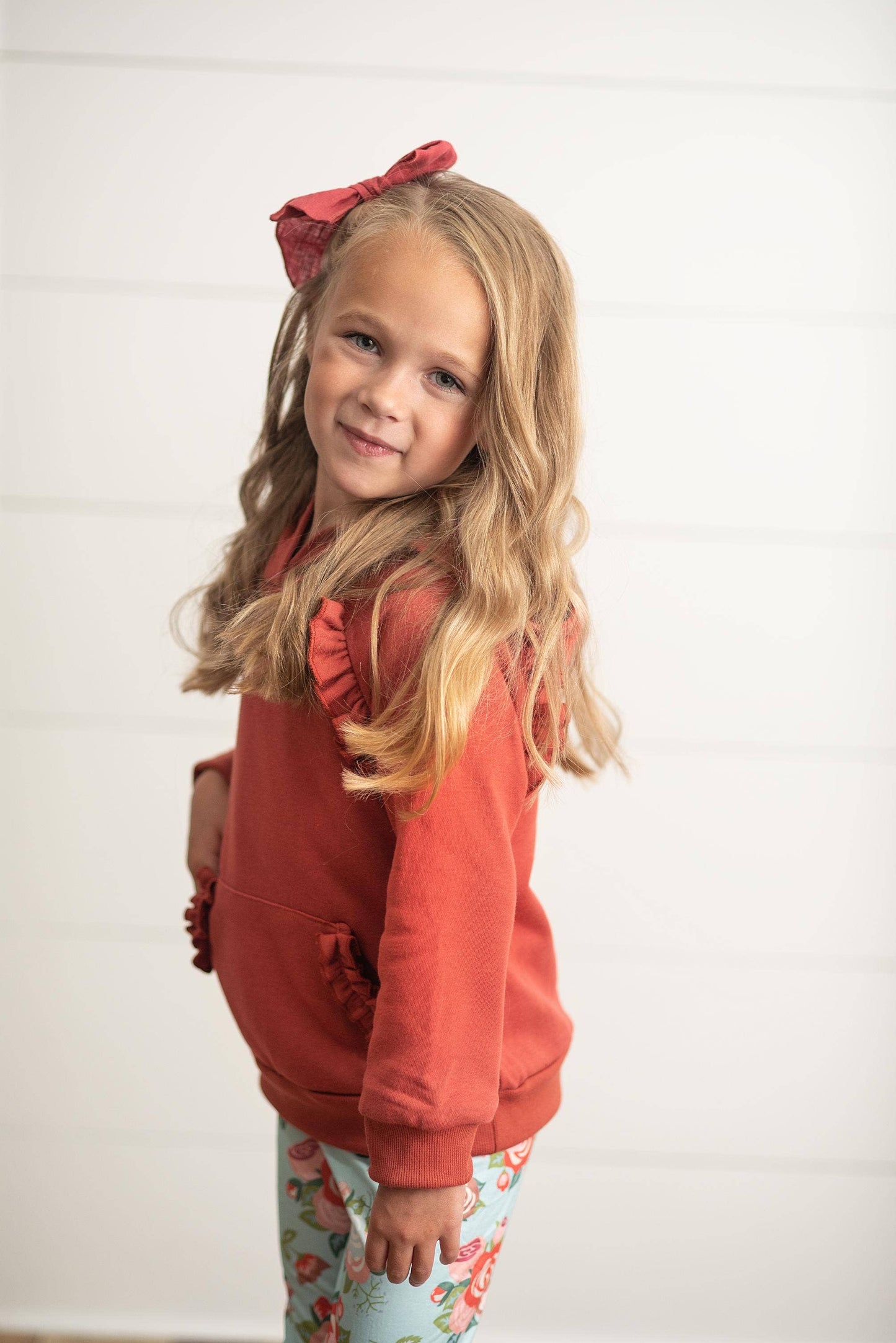 Kids Rust Pocket Ruffle Hoodie & Leggings Fall Set